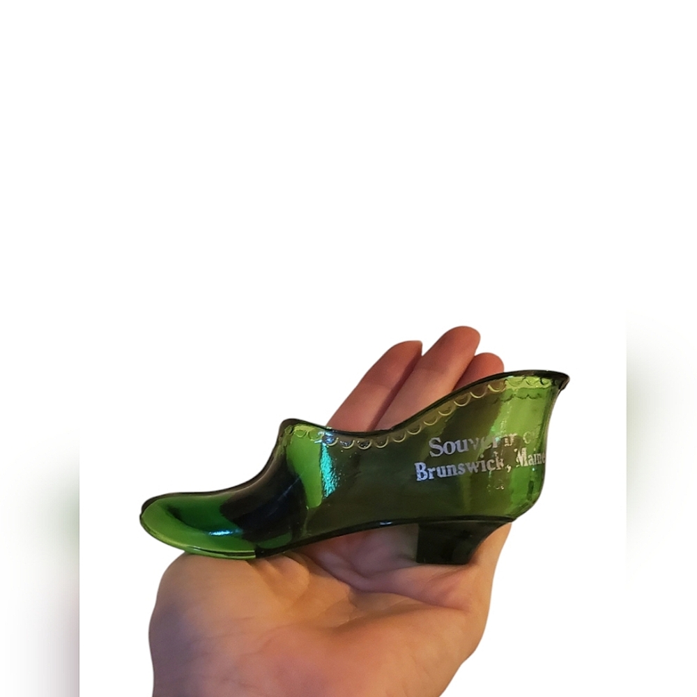 Vintage green glass shoe ornament